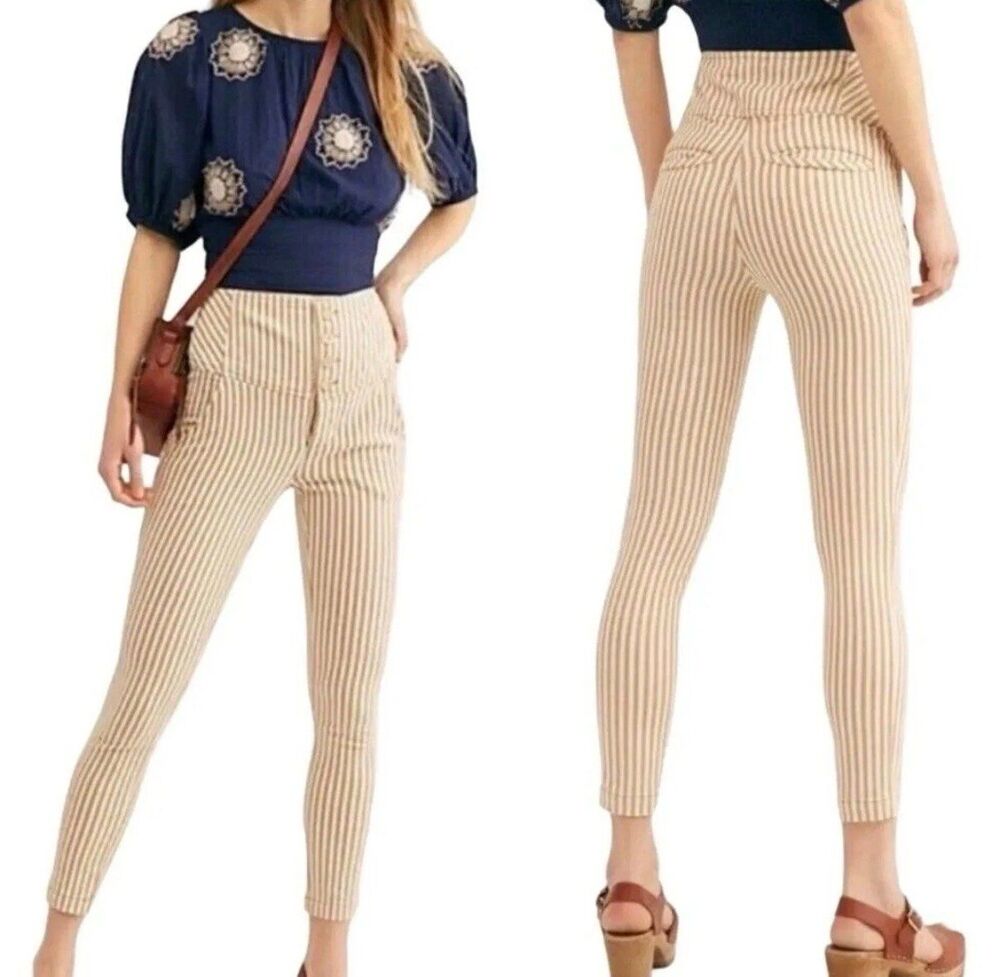 Free People Striped High-Waisted Casual Pants